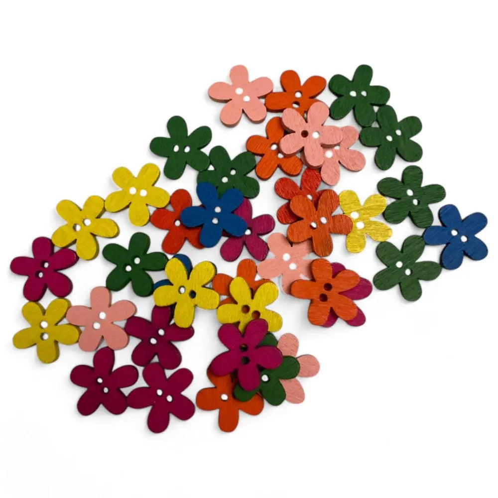 Colorful flower-shaped buttons.