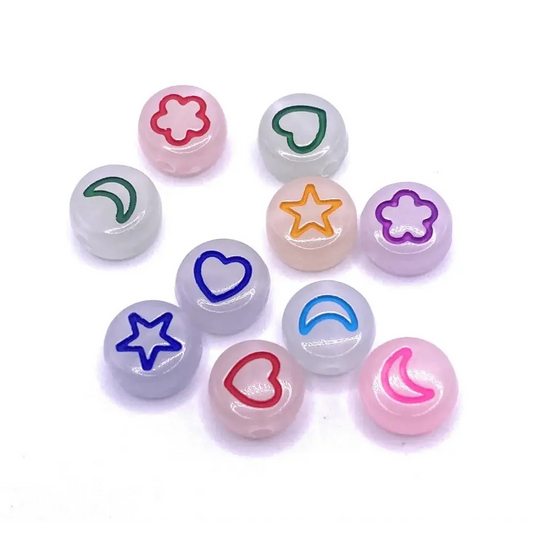 Colorful, round, patterned beads.