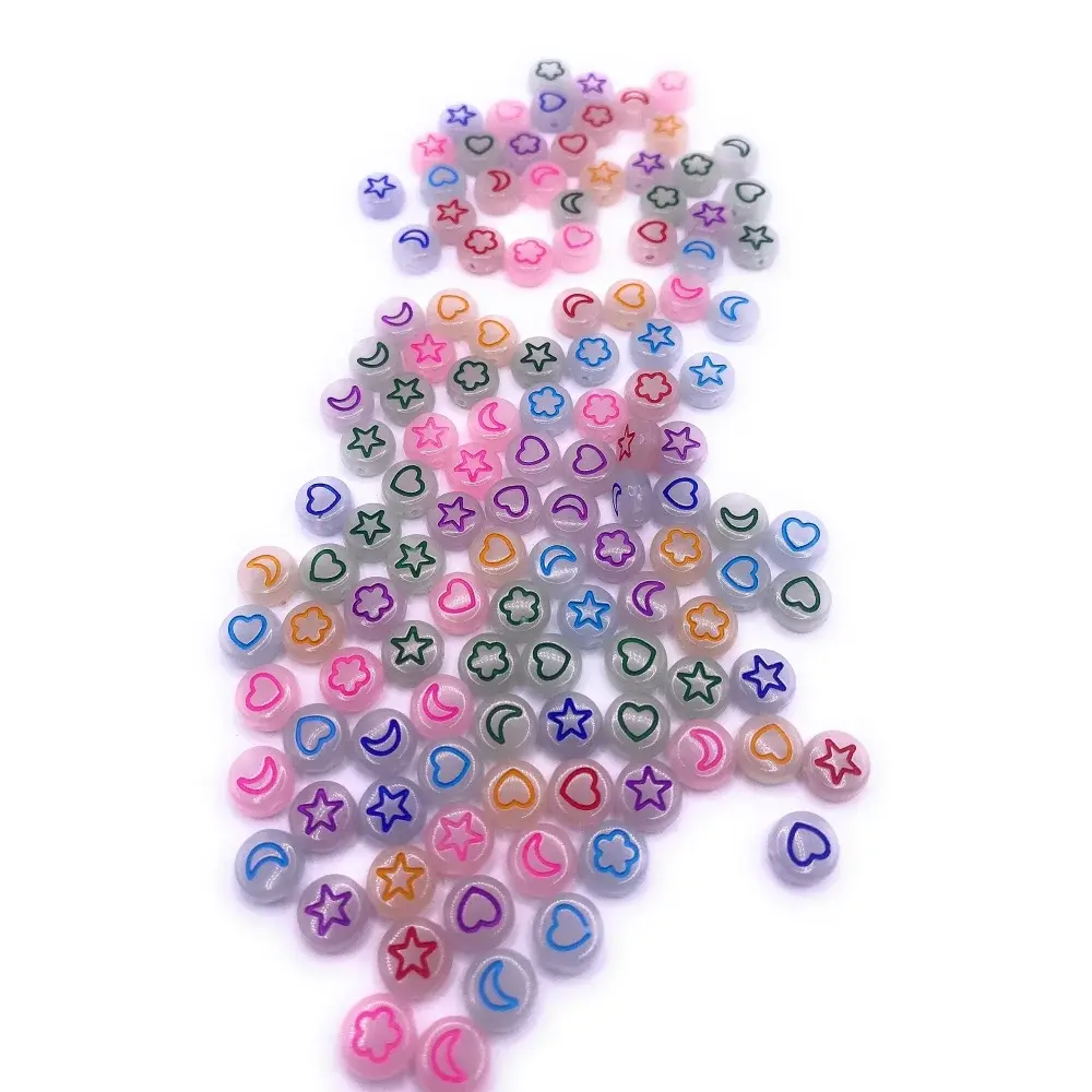 Colorful beads with shapes.