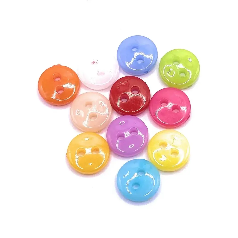 Colorful plastic two-hole buttons.