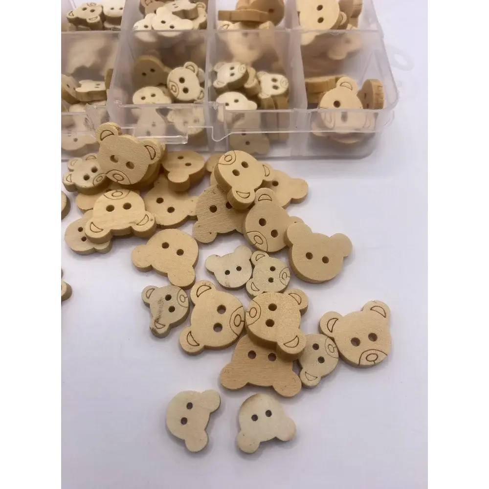 Wooden bear-shaped buttons.