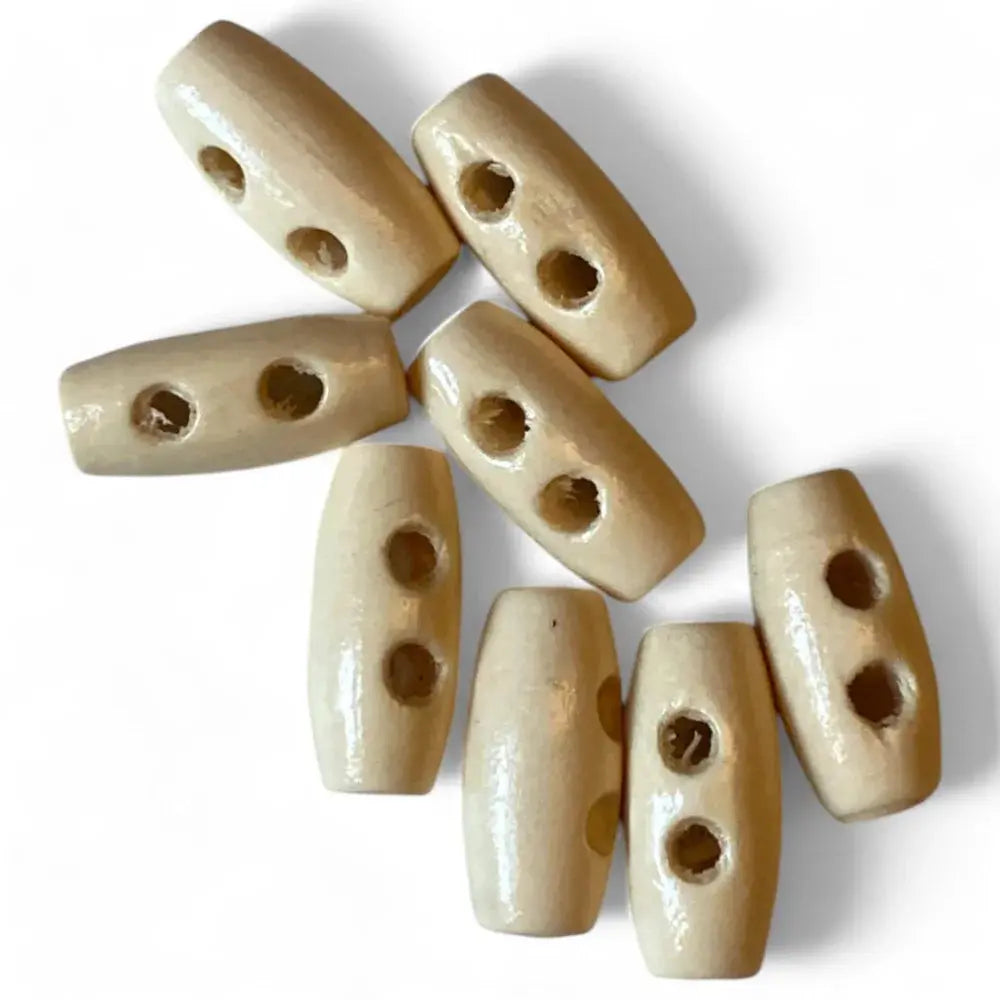 Wooden toggle buttons.