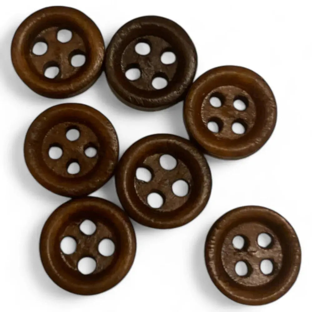 Seven brown, four-hole buttons.
