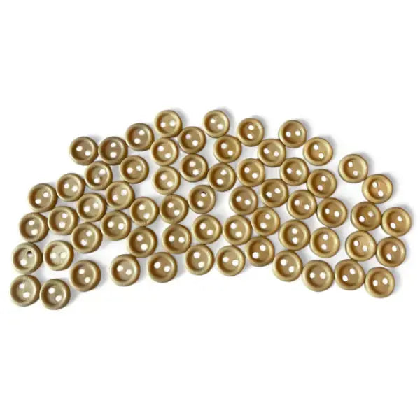 Pile of two-hole gold buttons.