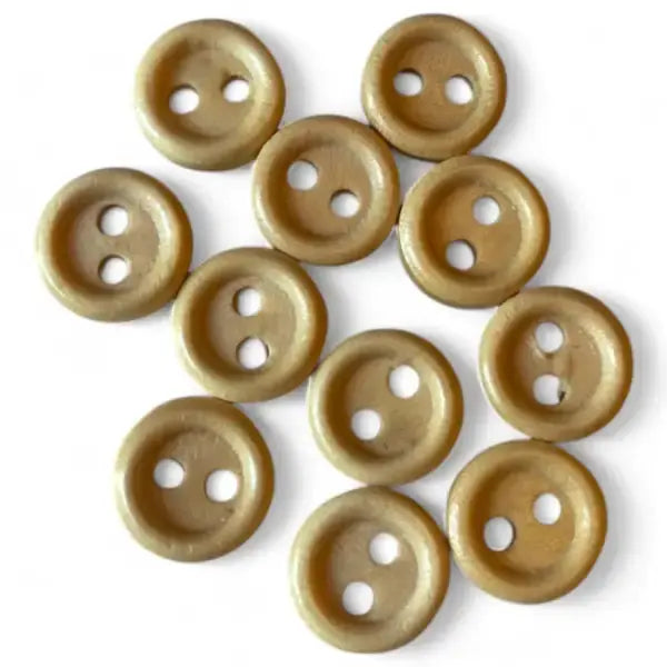 Tan, two-hole buttons.