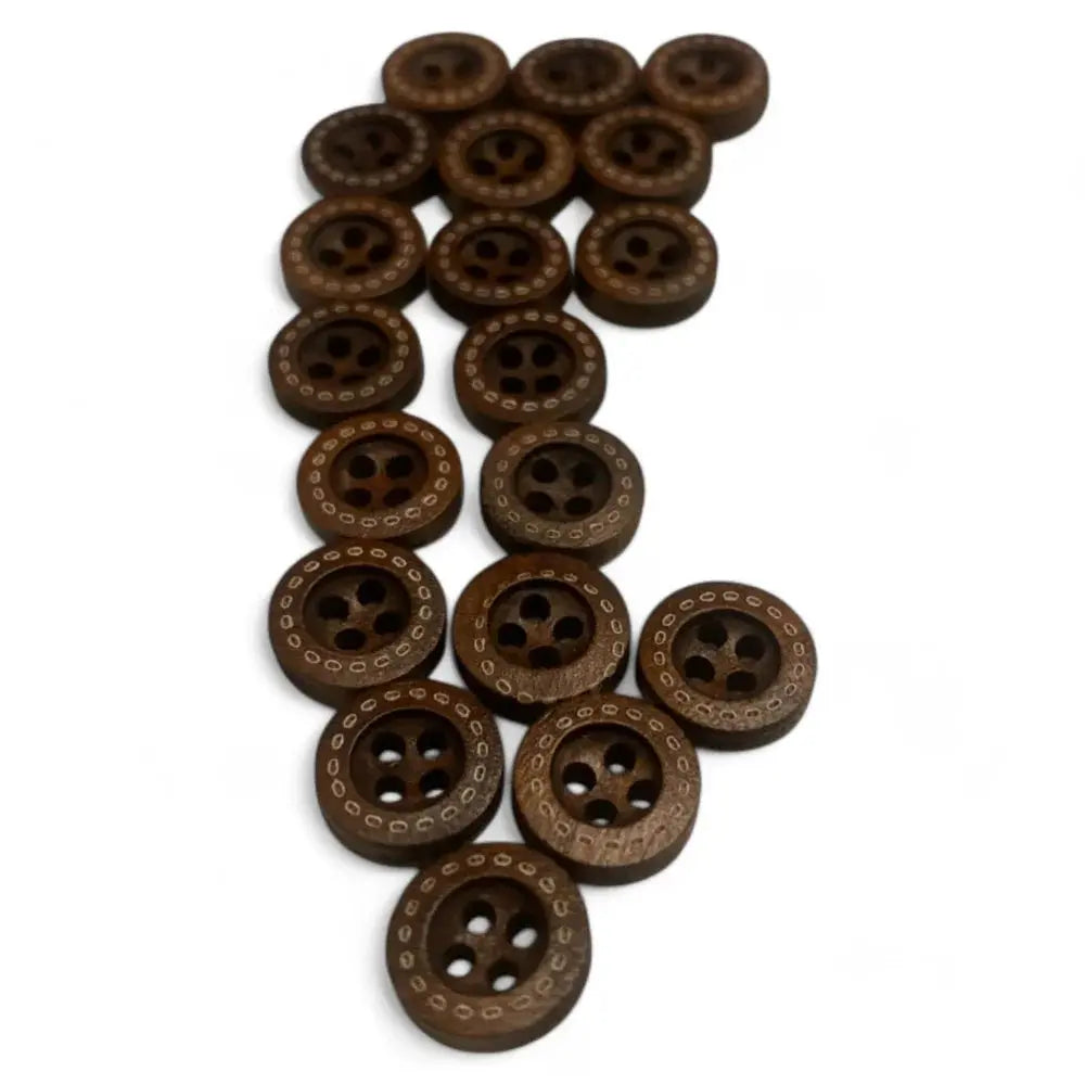 Brown wooden buttons.