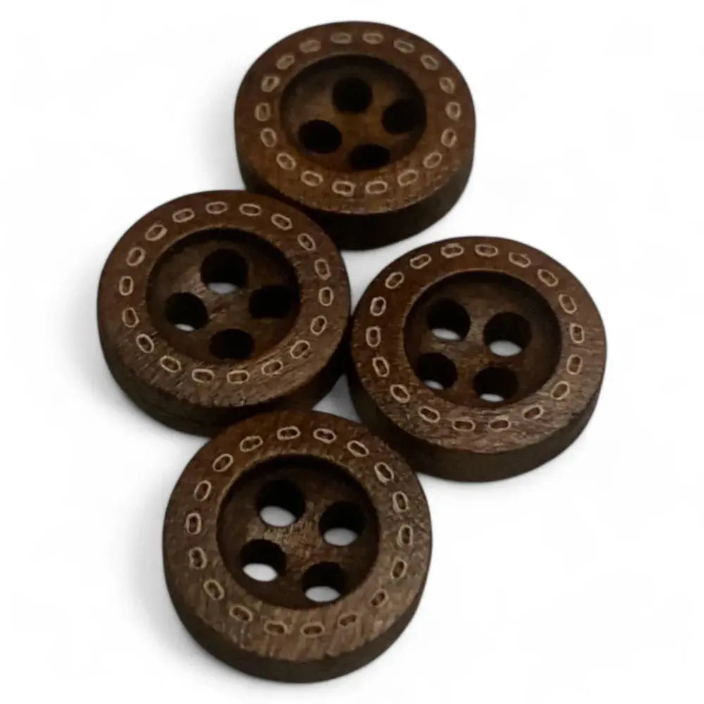 Four-hole brown wooden buttons.