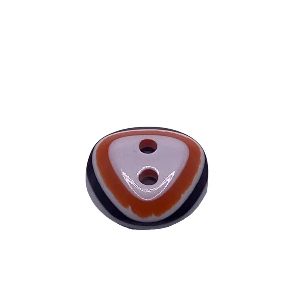 Two-hole triangular button.