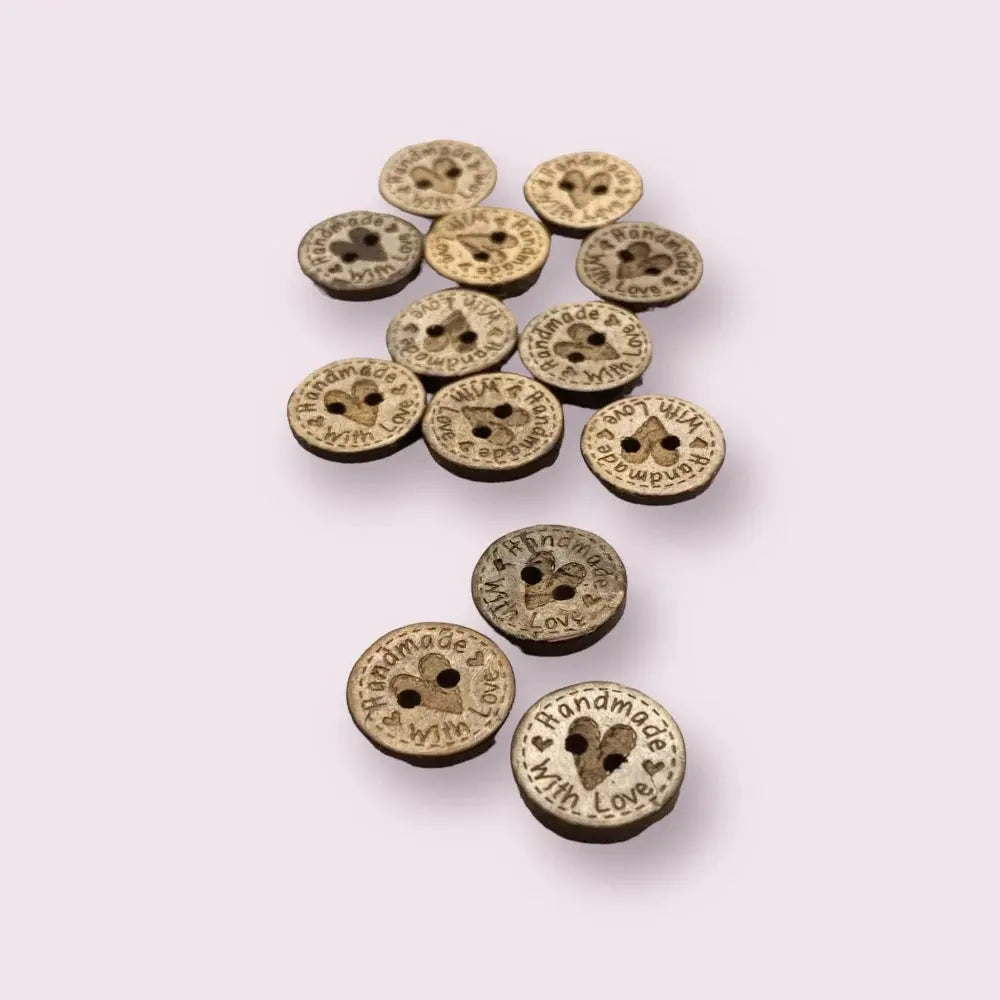 Wooden ’Handmade with Love’ buttons.