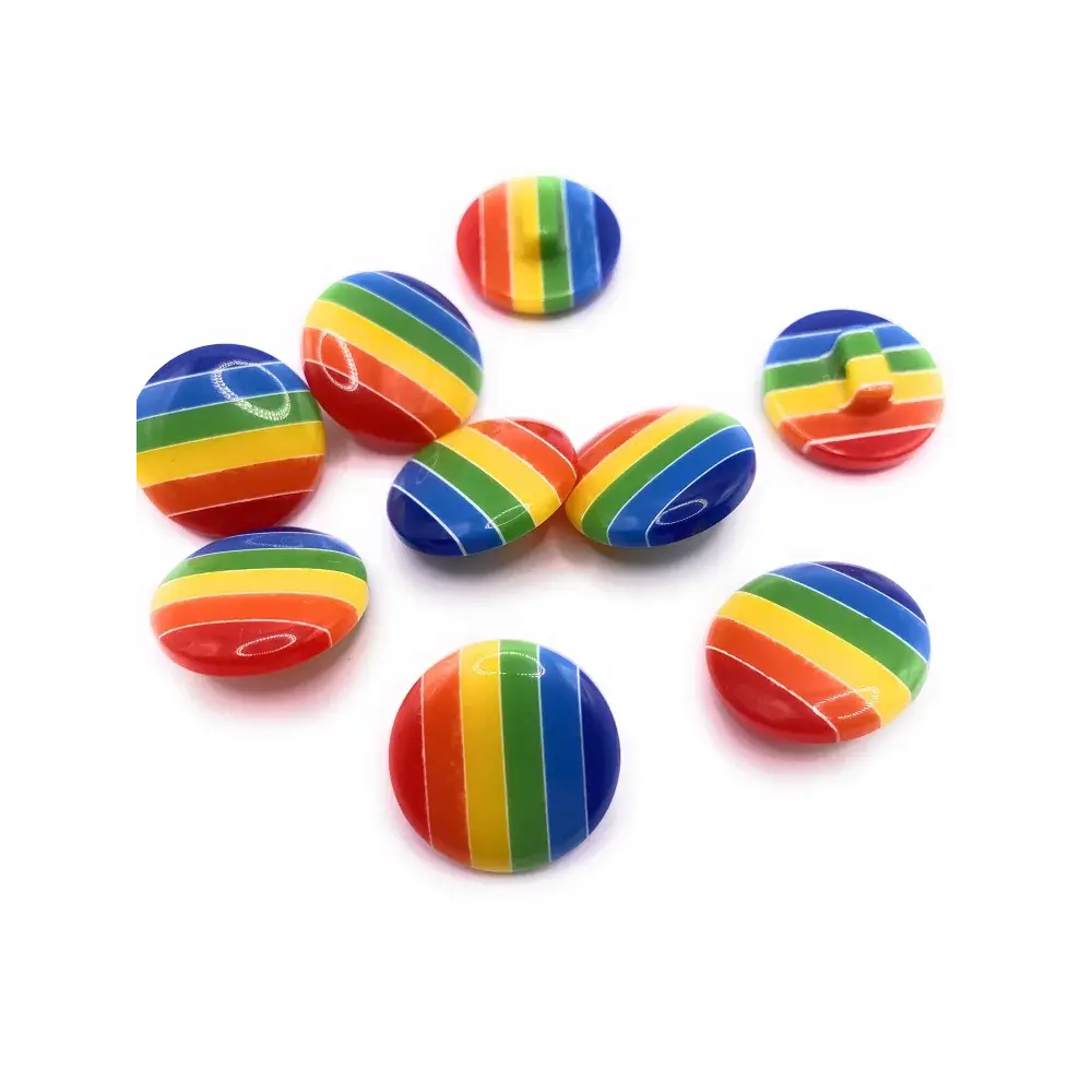 Rainbow striped buttons.