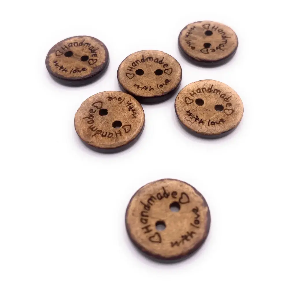 Round wooden buttons with two holes.
