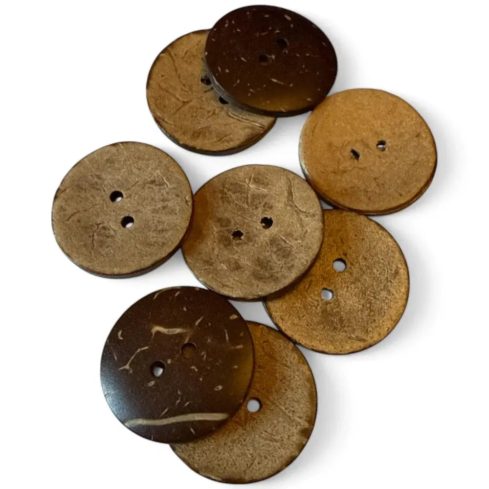 Round, two-hole coconut buttons.