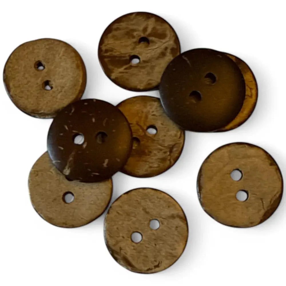 Round, brown, two-hole coconut buttons.
