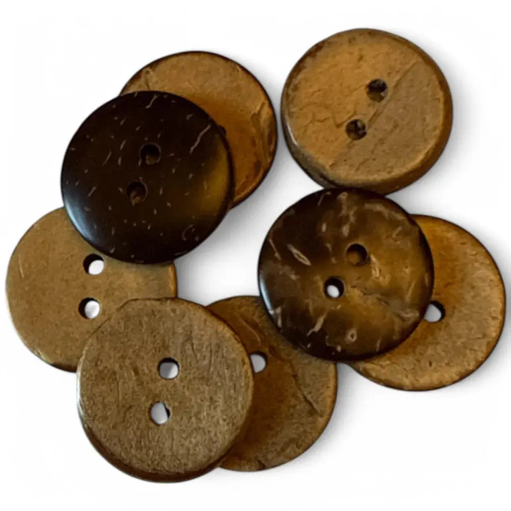Round, two-hole coconut buttons.