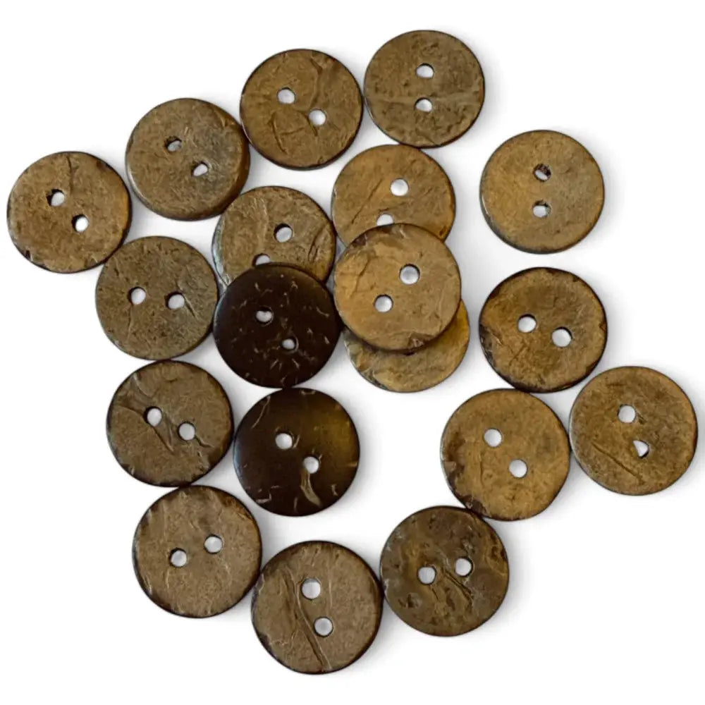 Pile of brown coconut buttons.