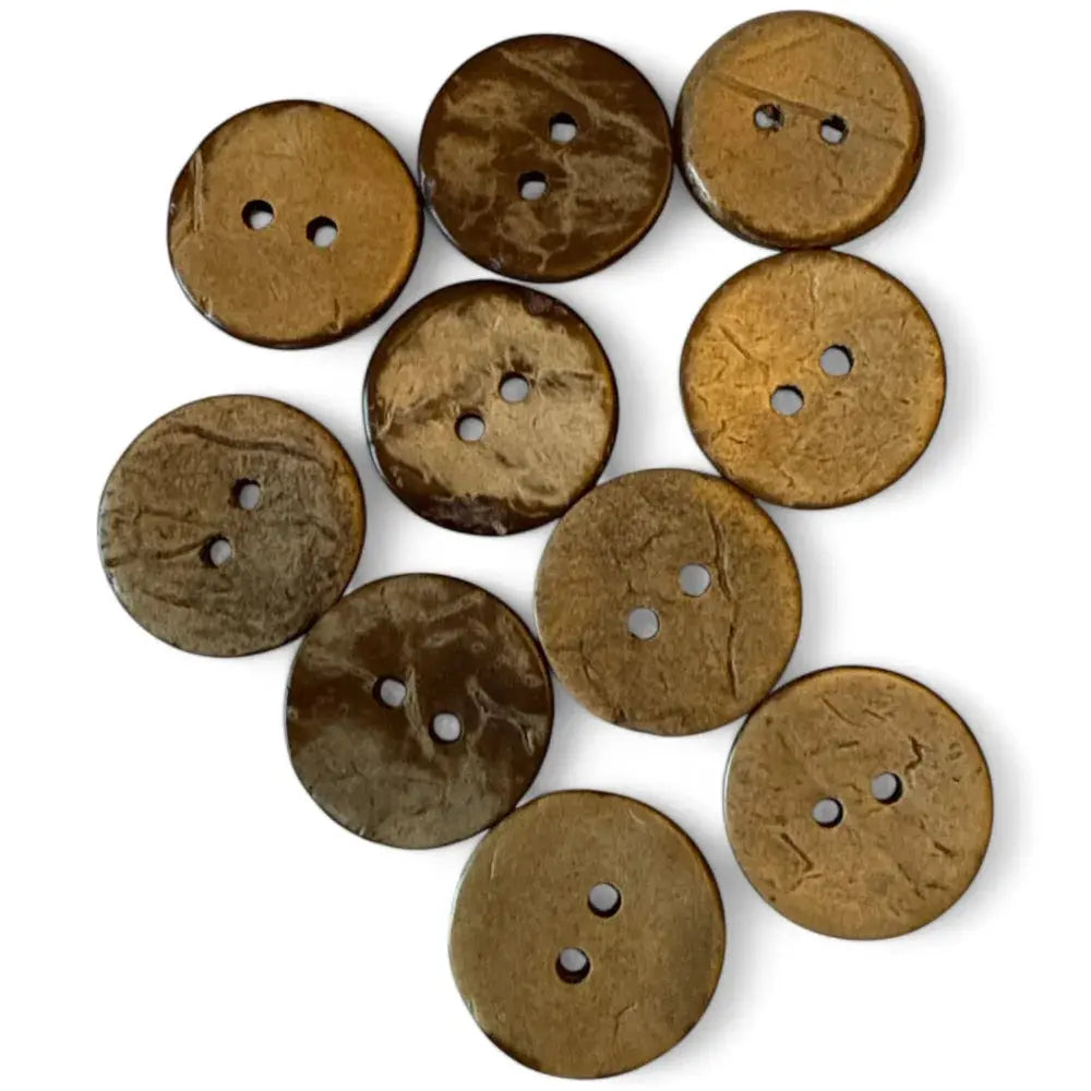 Round, brown, two-hole coconut buttons.