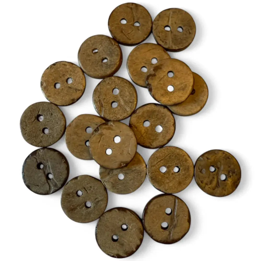 Pile of brown two-hole buttons.