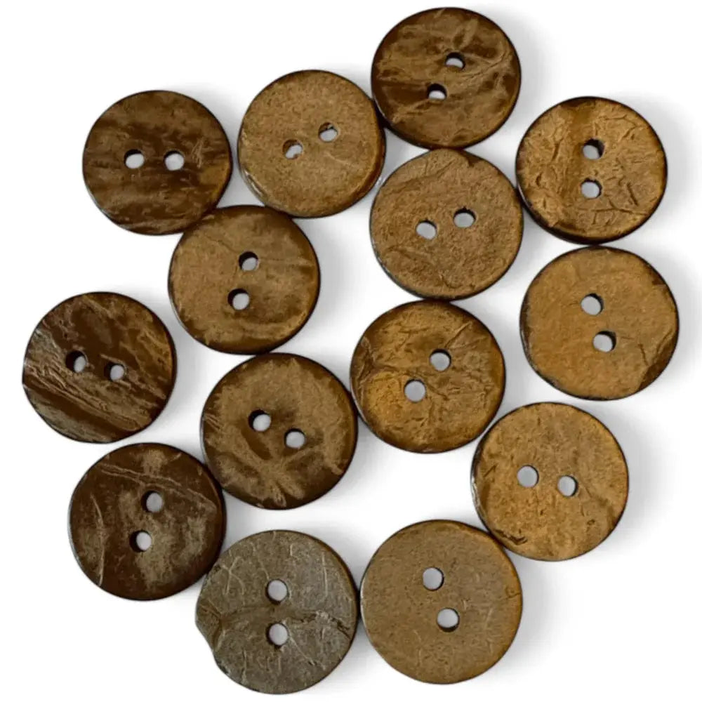Round, brown, two-hole coconut buttons.