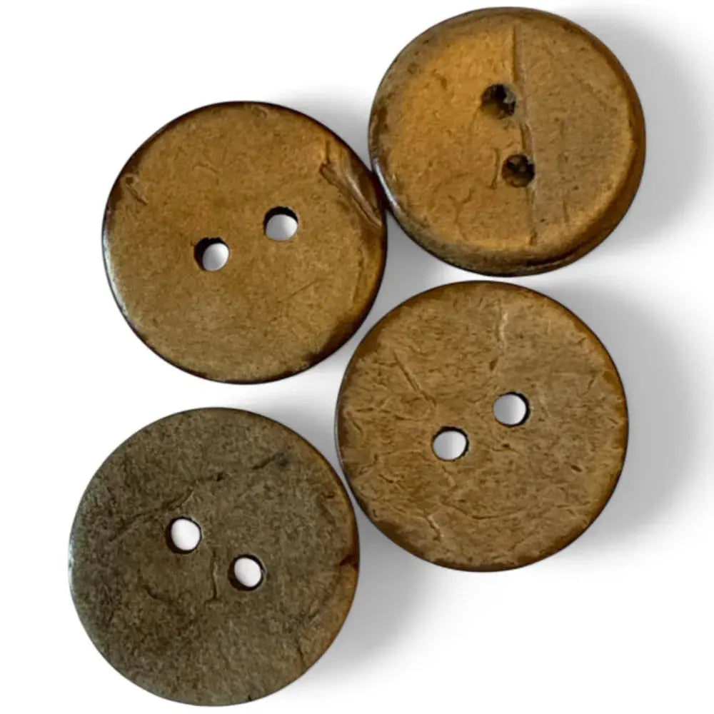 Four brown, round, two-hole buttons.