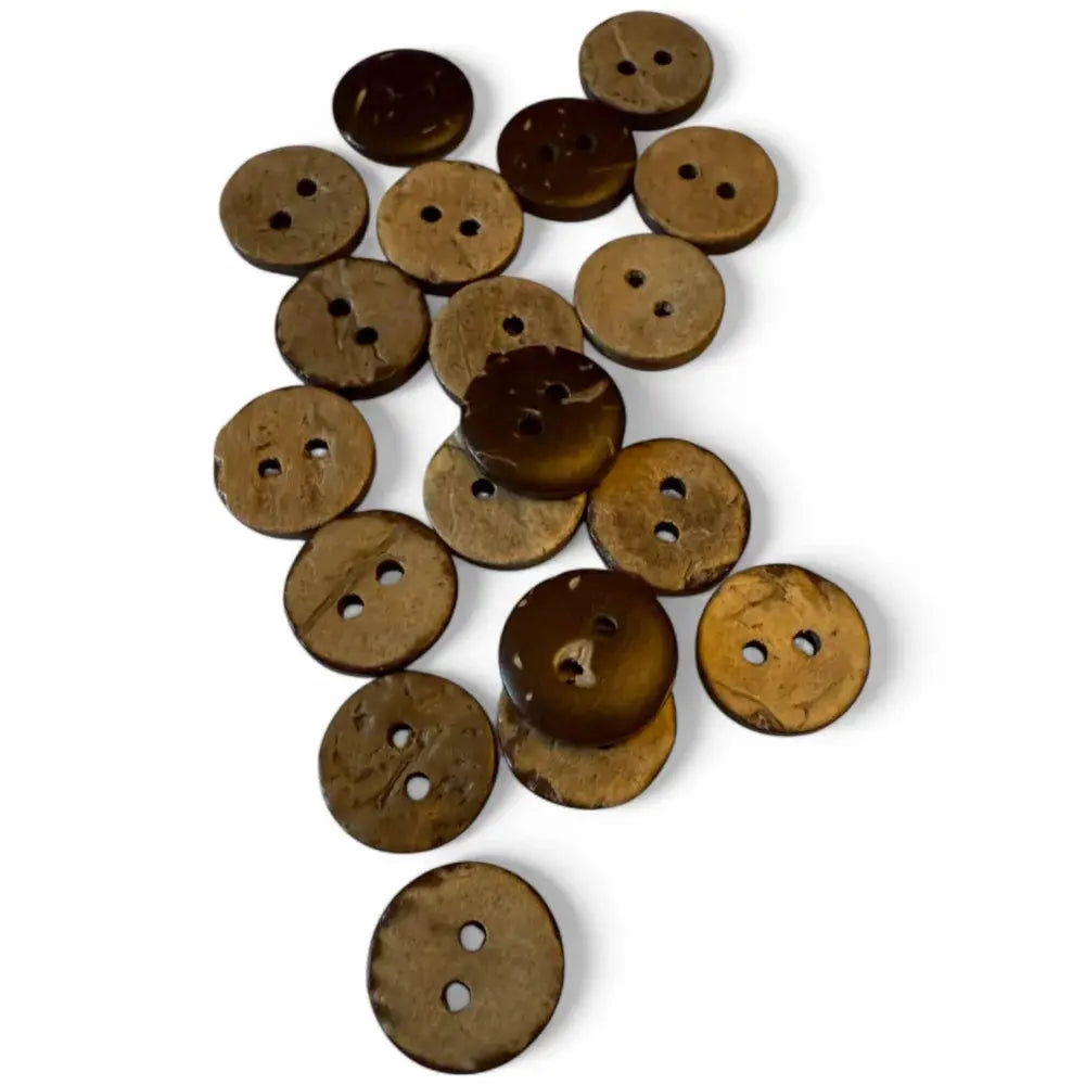 Pile of brown two-hole buttons.