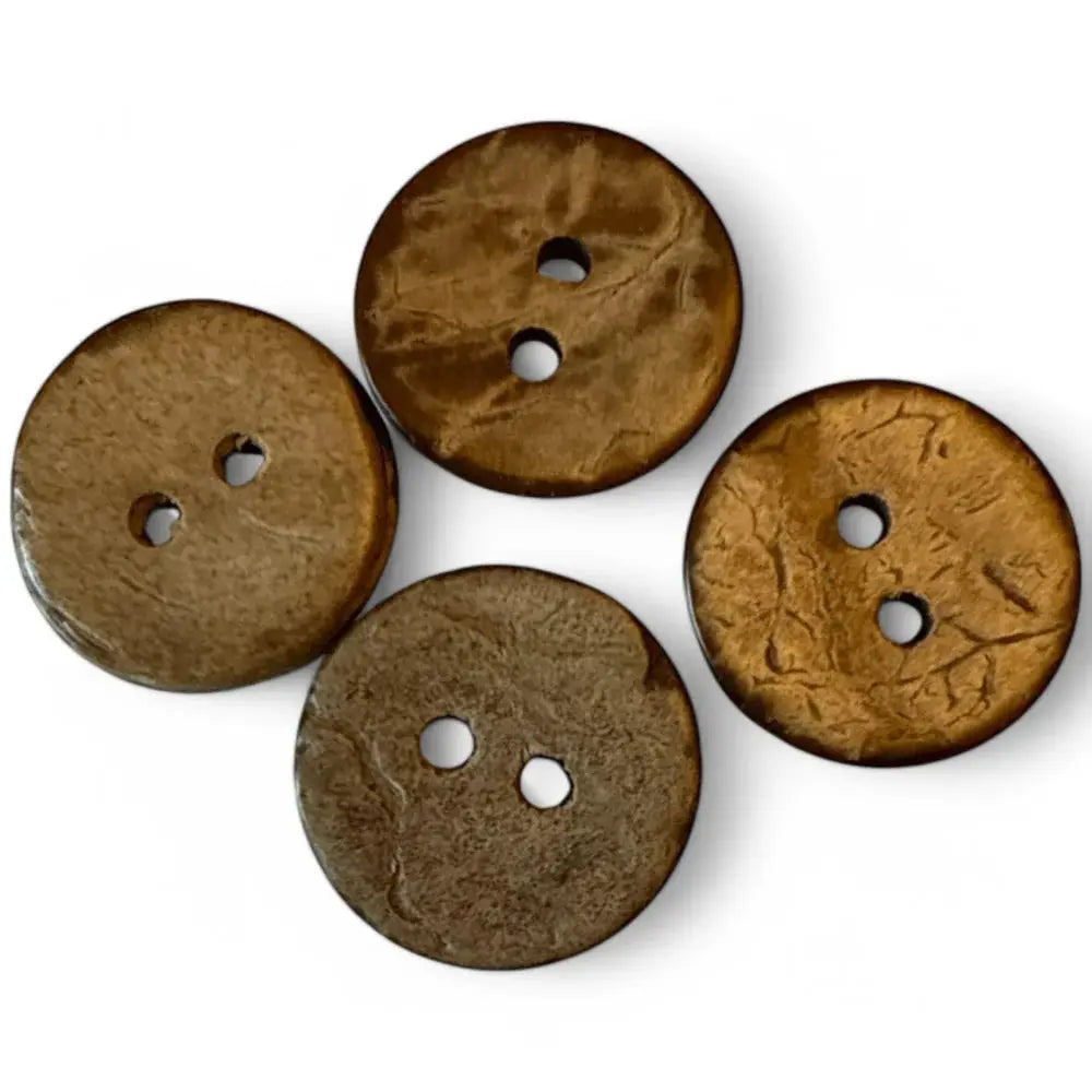 Four brown, two-hole buttons.
