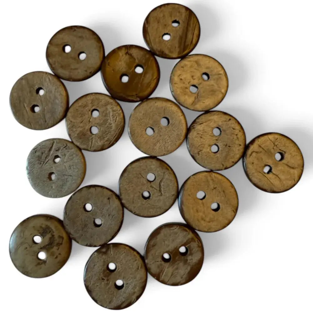 Pile of brown two-hole buttons.