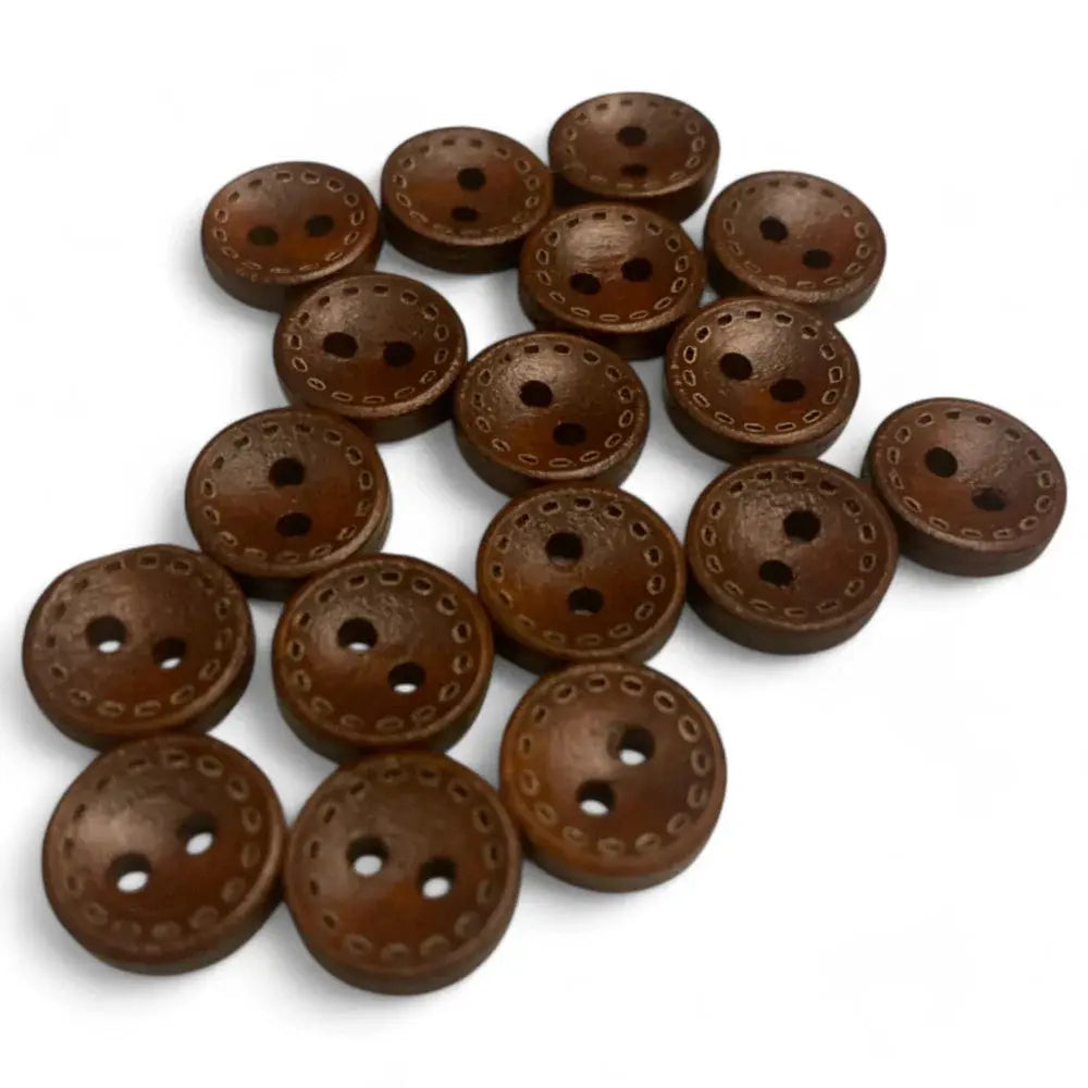 Brown wooden sewing buttons.