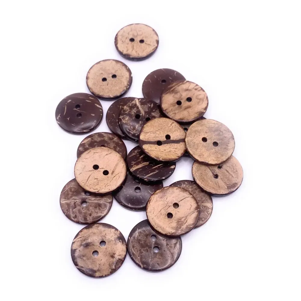 Pile of brown coconut buttons.