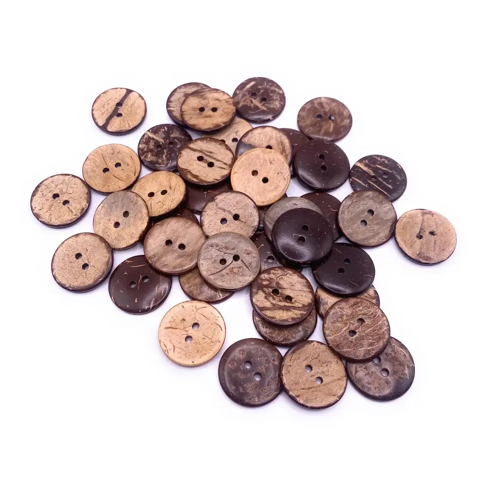 Pile of two-hole coconut buttons.