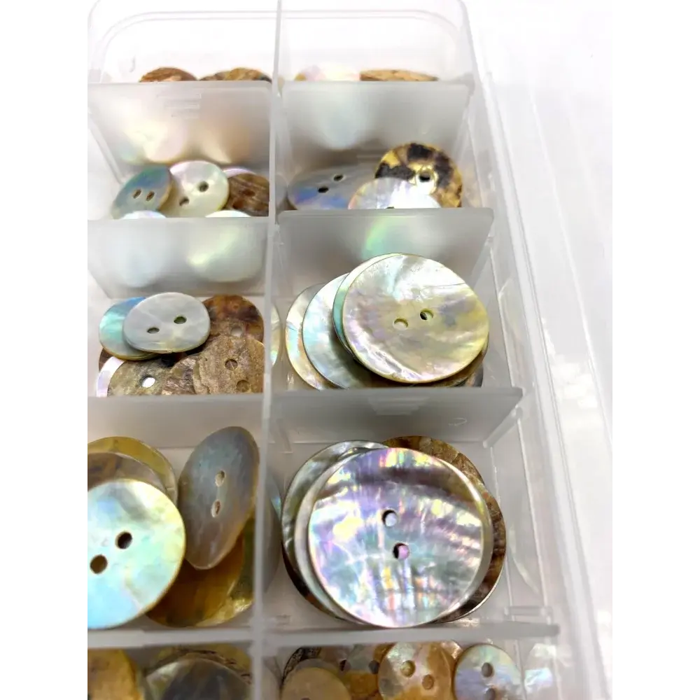 Mother-of-pearl button collection.
