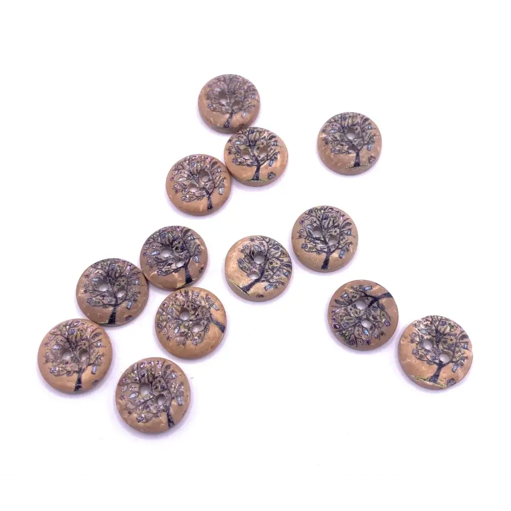 Round, tree-decorated buttons.