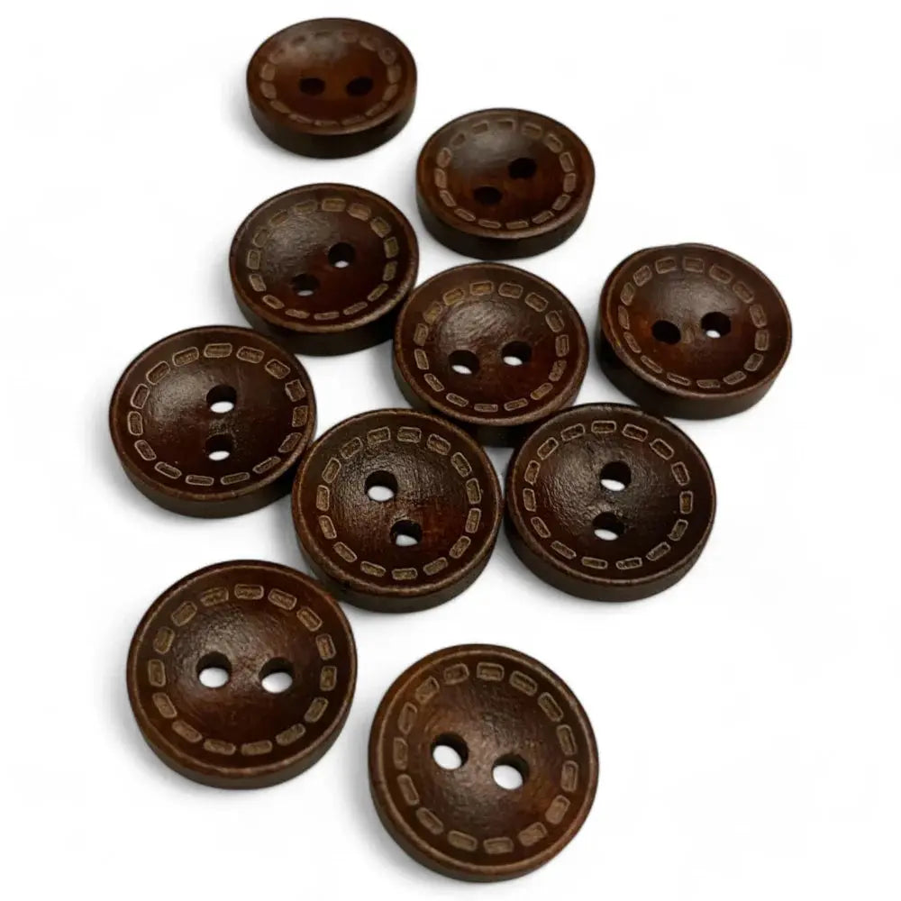 Brown wooden sewing buttons.