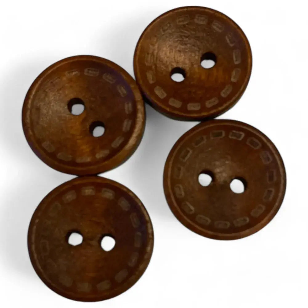 Four brown wooden buttons.