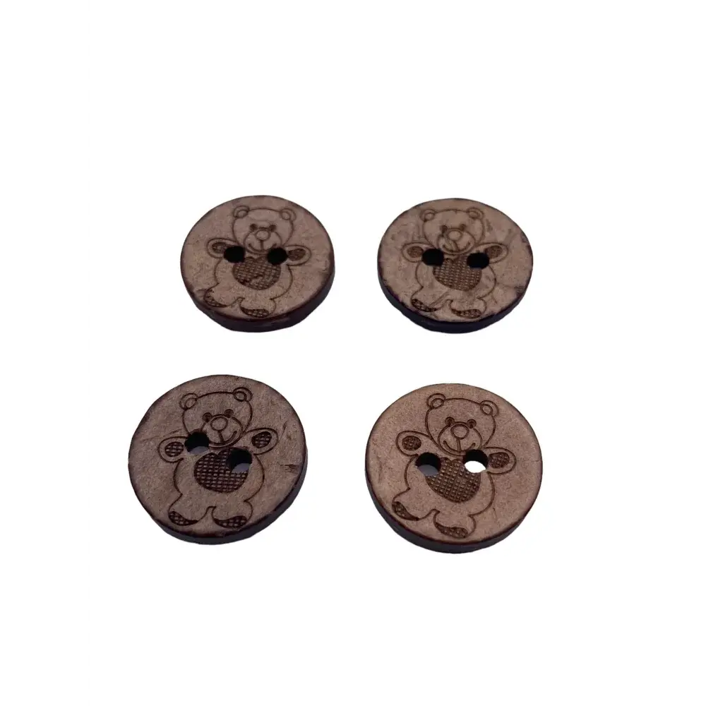 Four wooden teddy bear buttons.