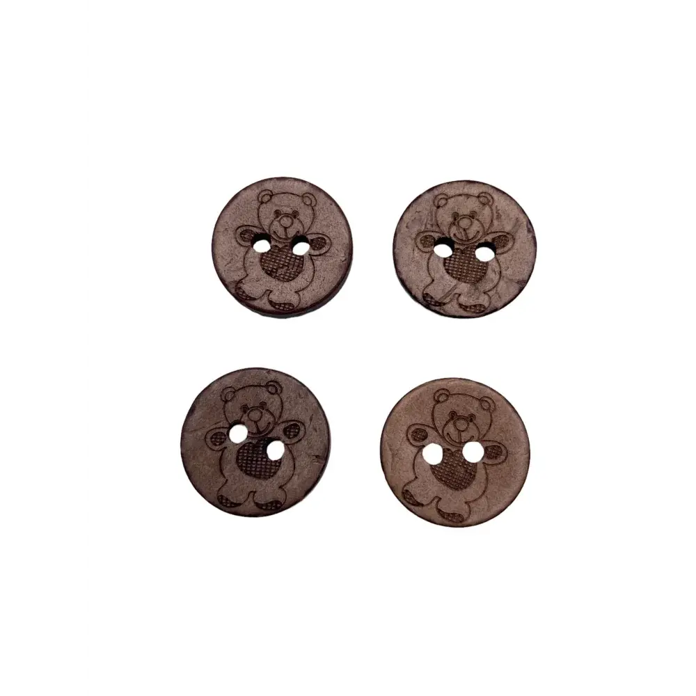 Four brown teddy bear buttons.
