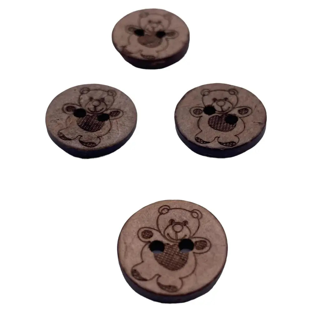 Four wooden teddy bear buttons.