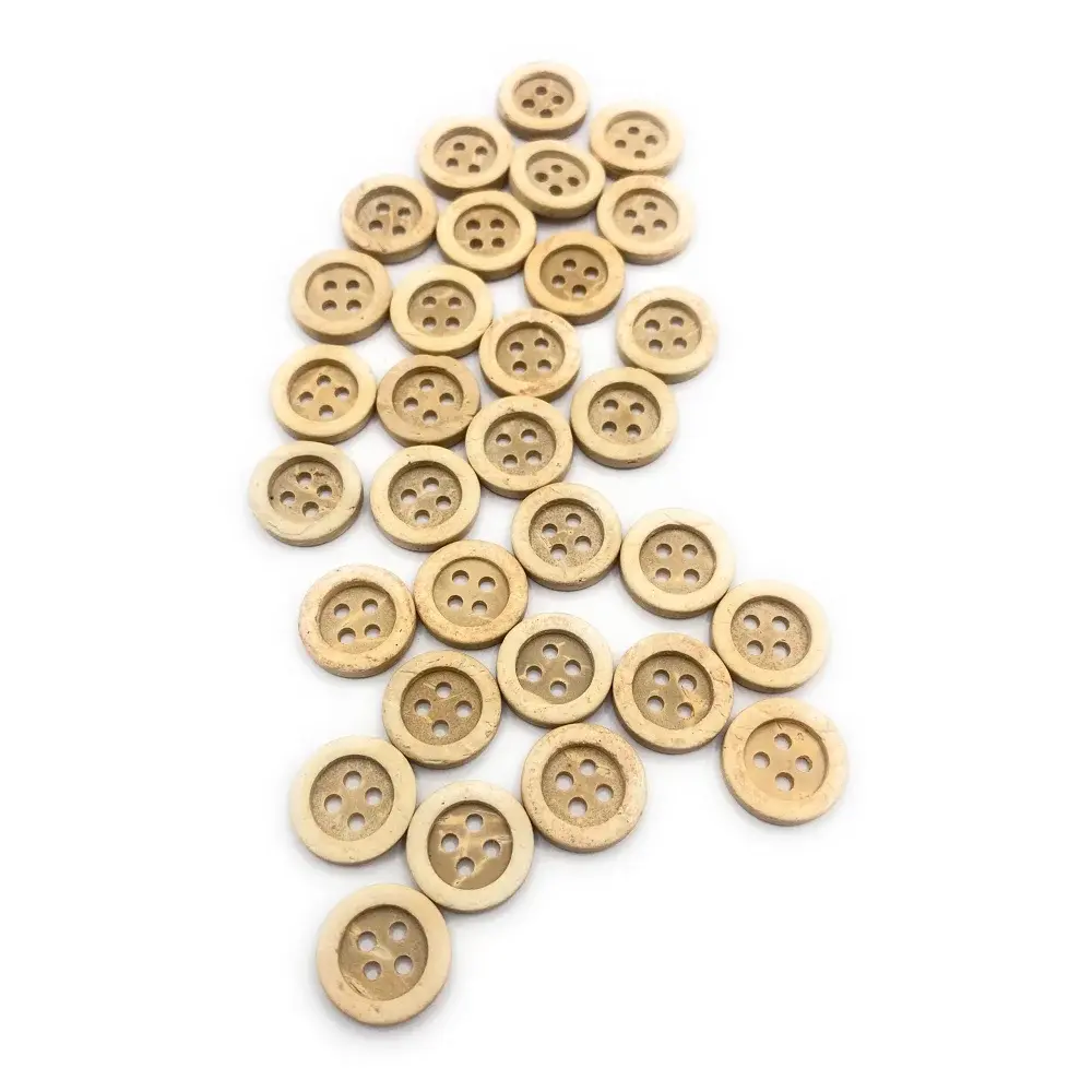 Wooden four-hole buttons.