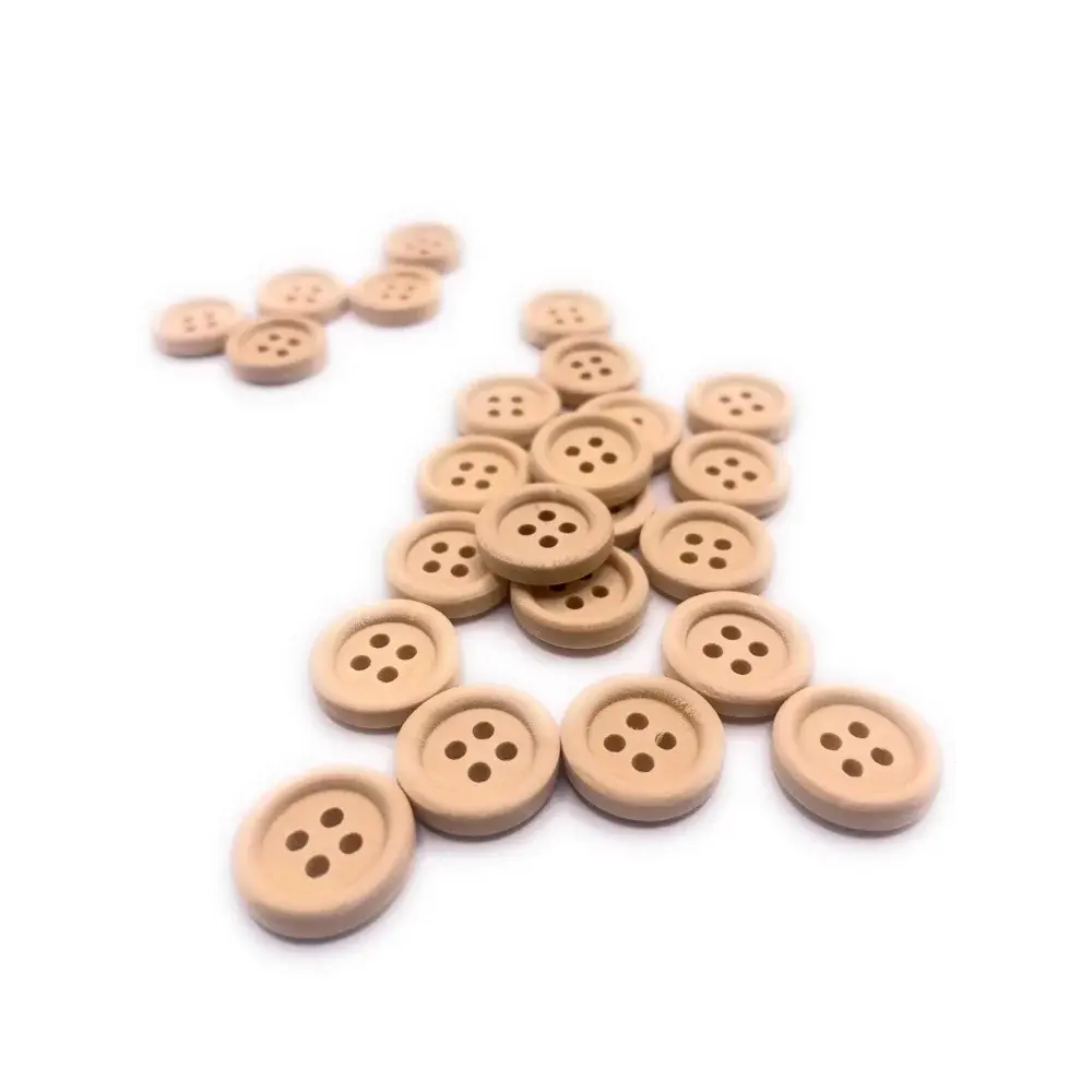 Wooden four-hole buttons.