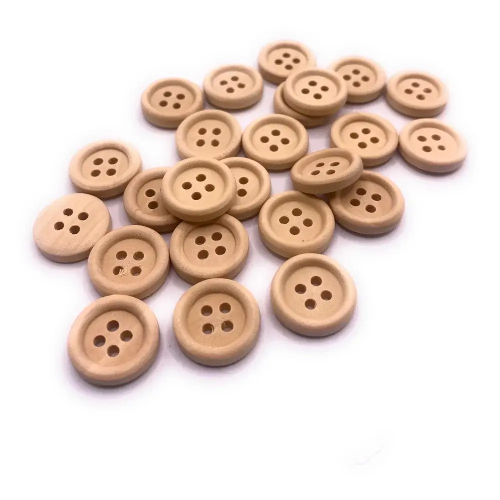 Wooden four-hole buttons.