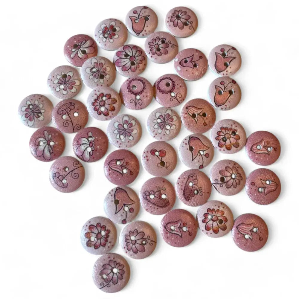 Hand-painted floral wooden buttons.