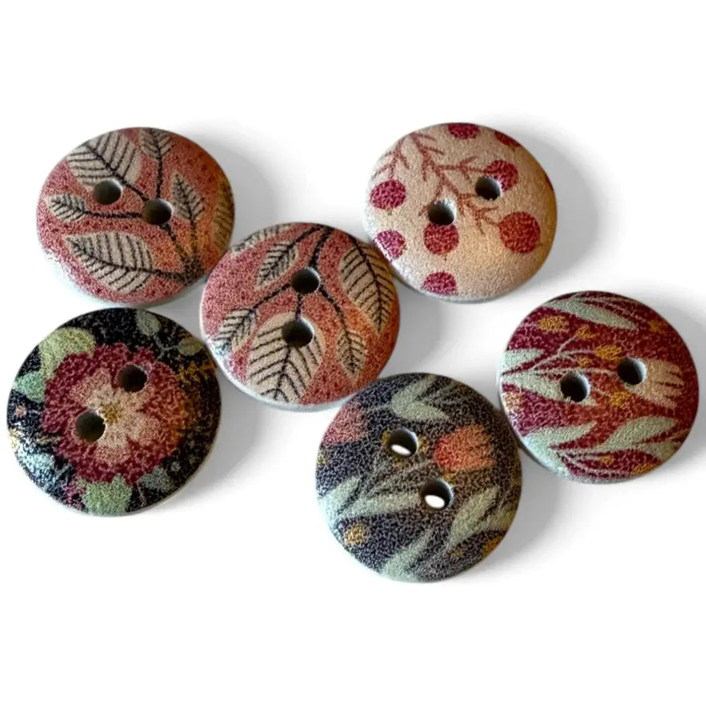 Assorted patterned two-hole buttons.