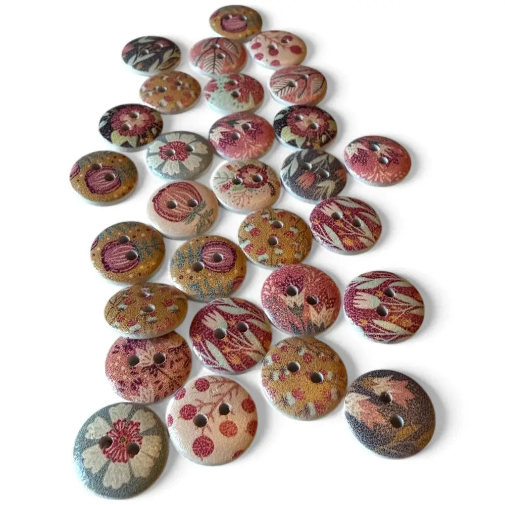 Floral patterned two-hole buttons.