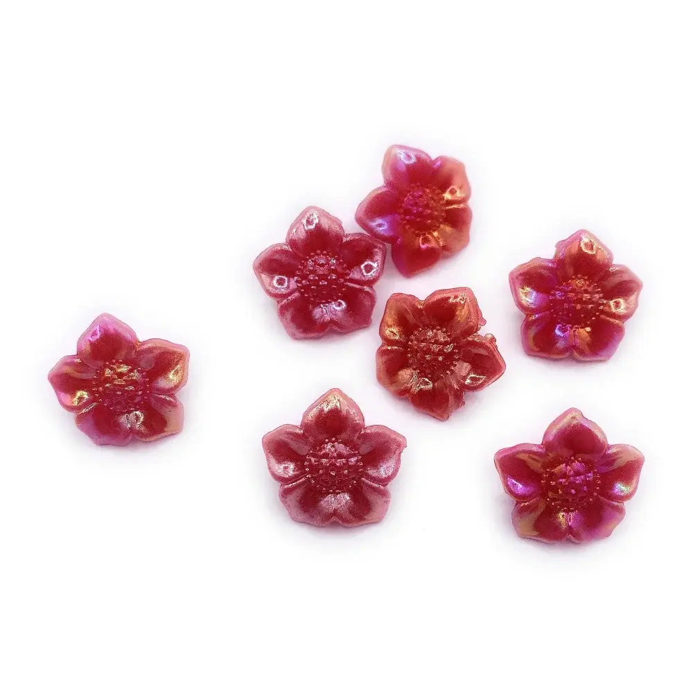 Red iridescent flower beads.