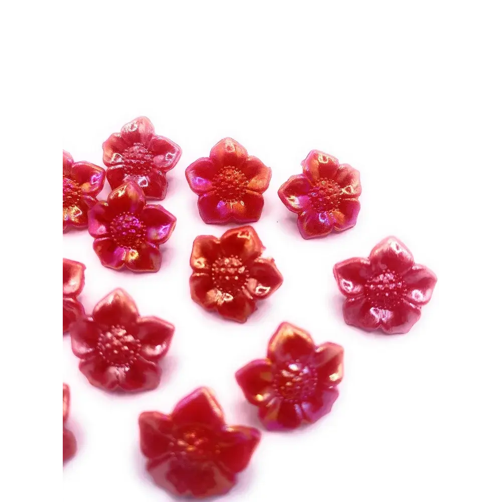 Red iridescent flower beads.