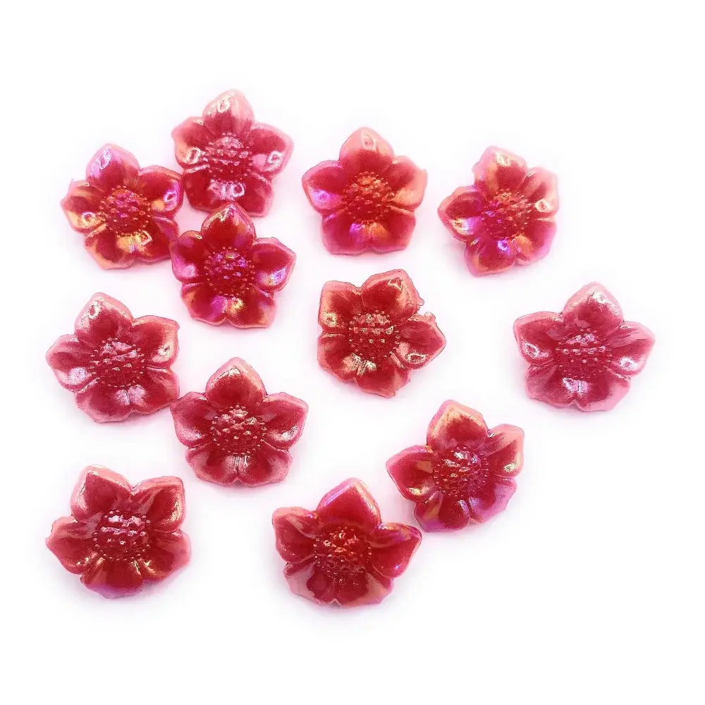 Red iridescent flower beads.