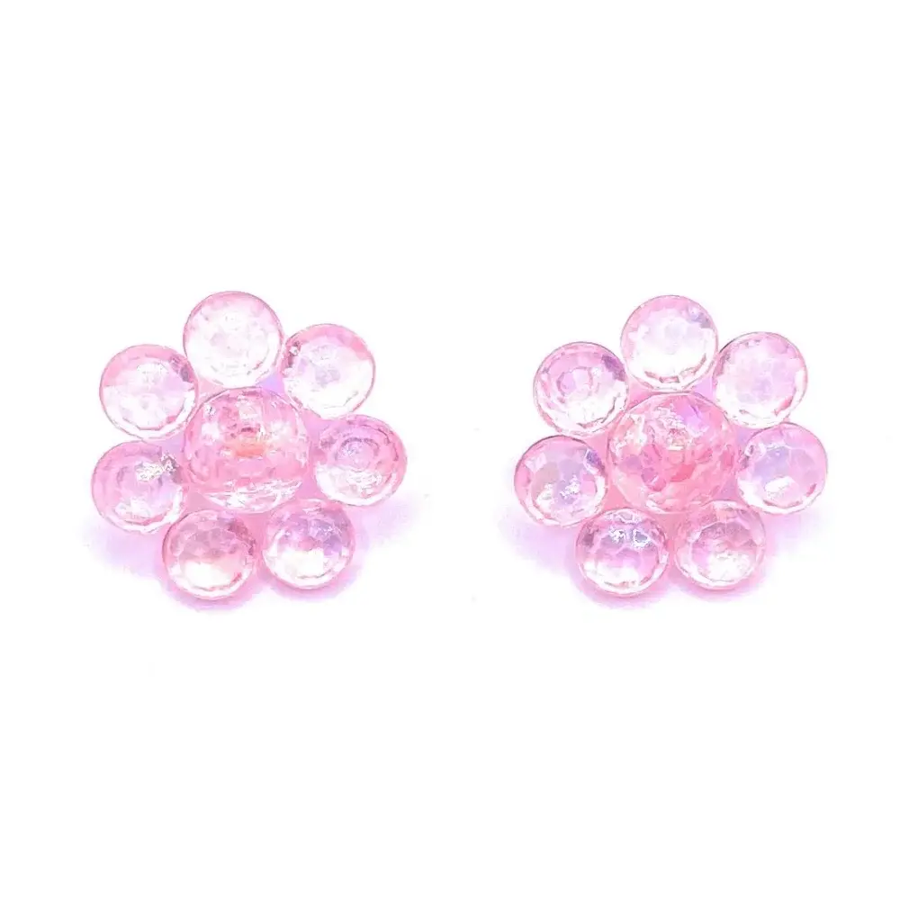 Pair of pink crystal flower earrings.