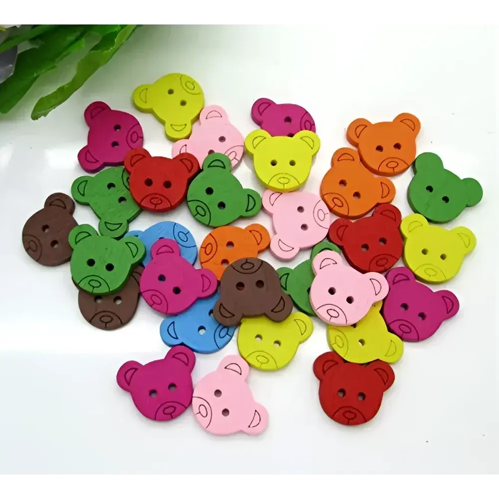 Colorful wooden bear buttons.