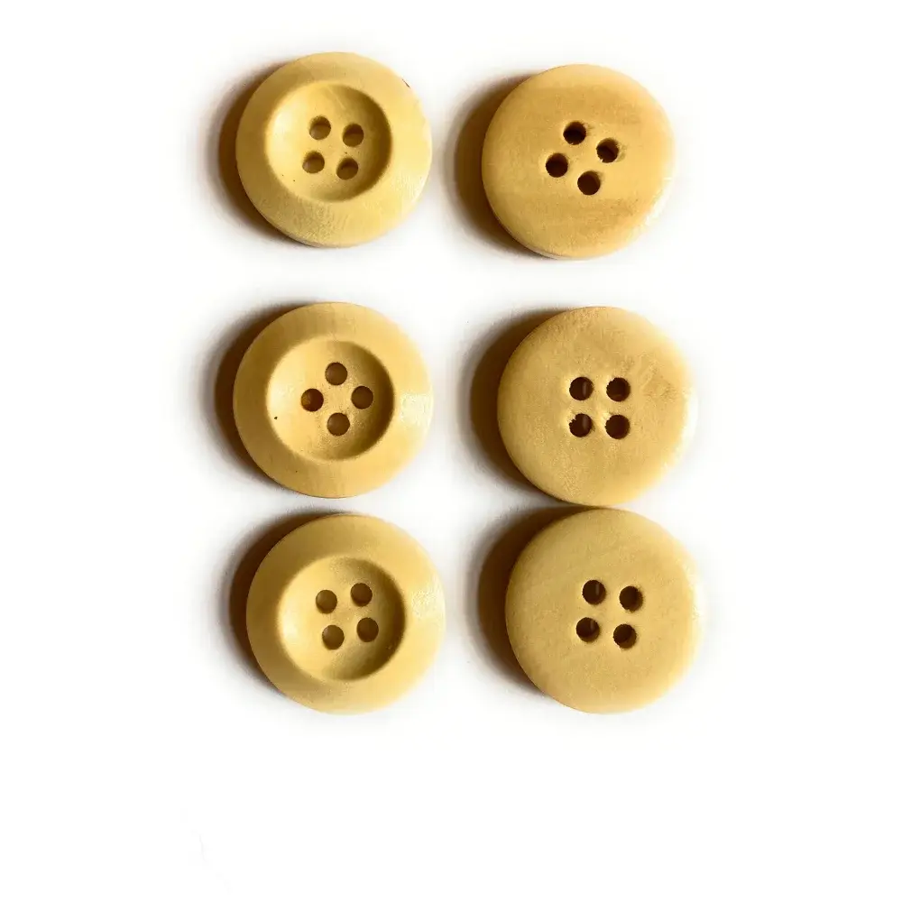 Six beige four-hole buttons.