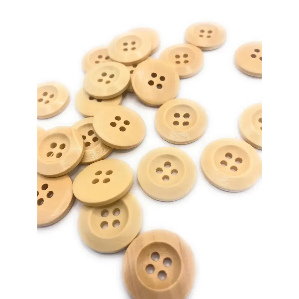 Wooden four-hole buttons.