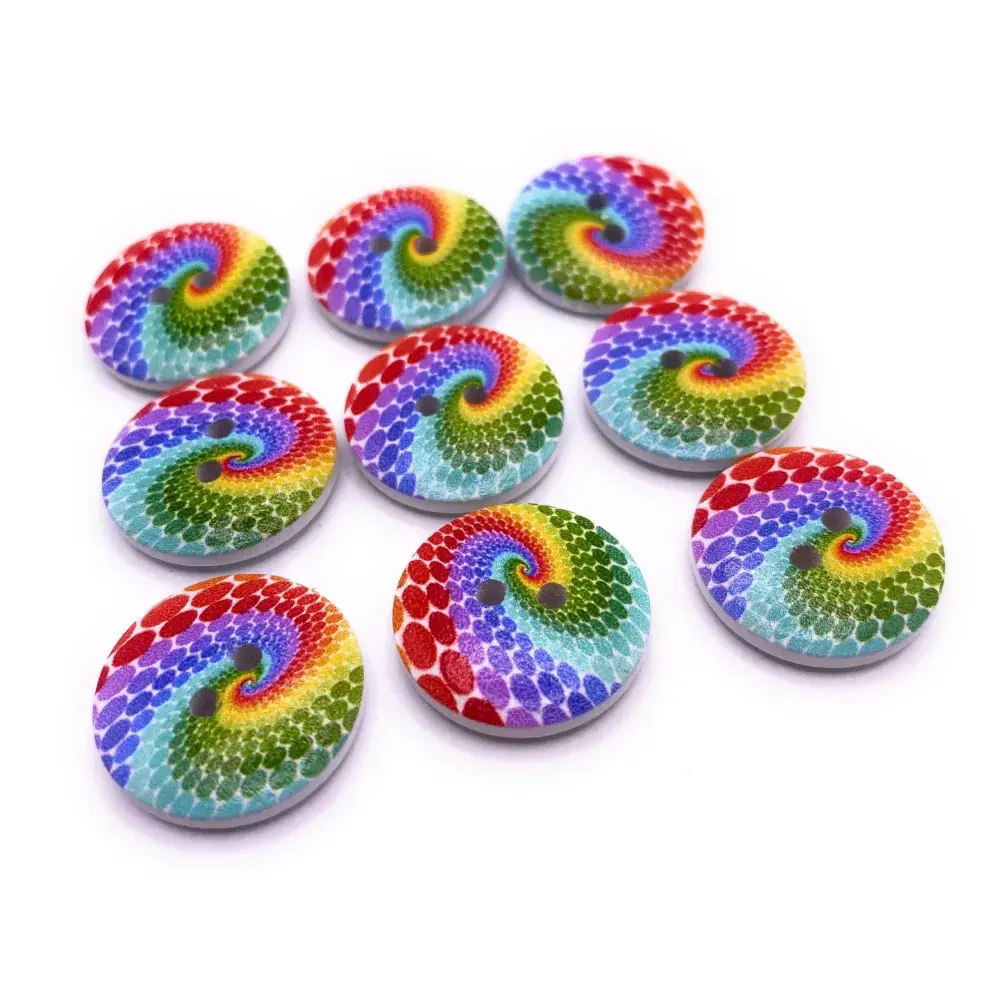 Colorful rainbow swirl buttons.
